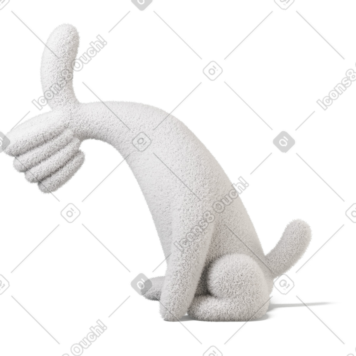 Ilustración Vista lateral de un cuerpo esponjoso que muestra el pulgar hacia la izquierda en estilo 3D Buddy a descargar en PNG y SVG