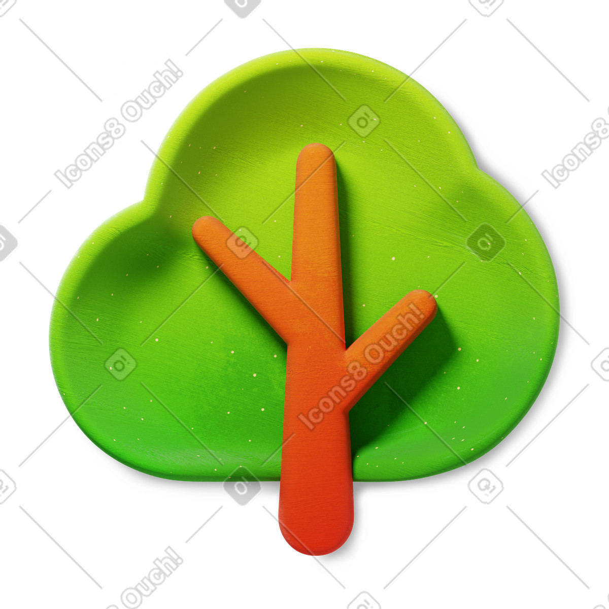 Tree icon with bright green canopy and orange trunk shape illustrazione in stile 3D Microsoft Fluent illustration scarica in PNG, SVG