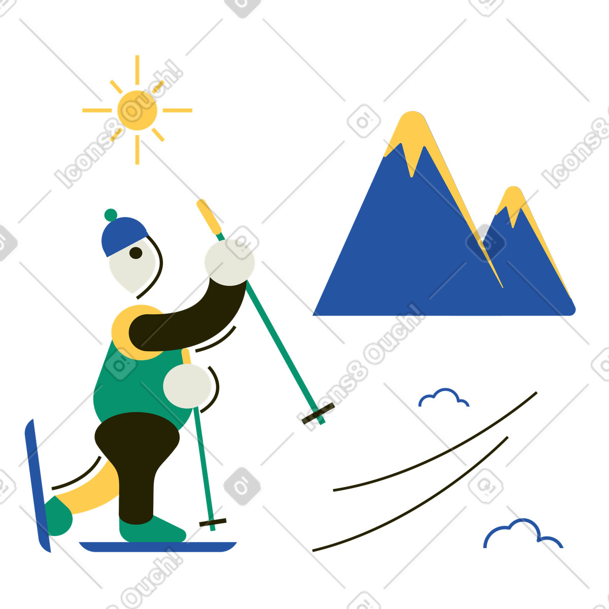 Ilustração de Homem esquiando nos alpes em no estilo Spot para baixar em PNG, SVG