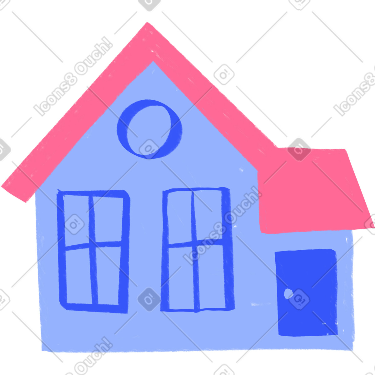 Großes blaues haus mit rotem dach-Illustration im Quirky-Stil als Download in PNG, SVG