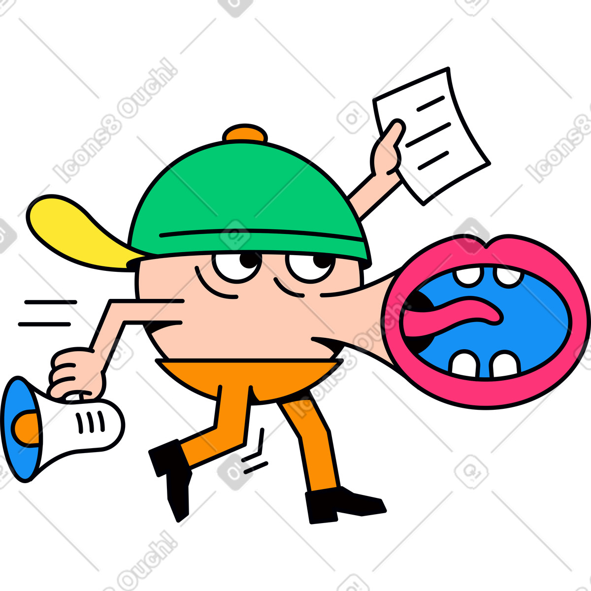 Character with huge mouth loudspeaker illustration in Droll style download in PNG, SVG