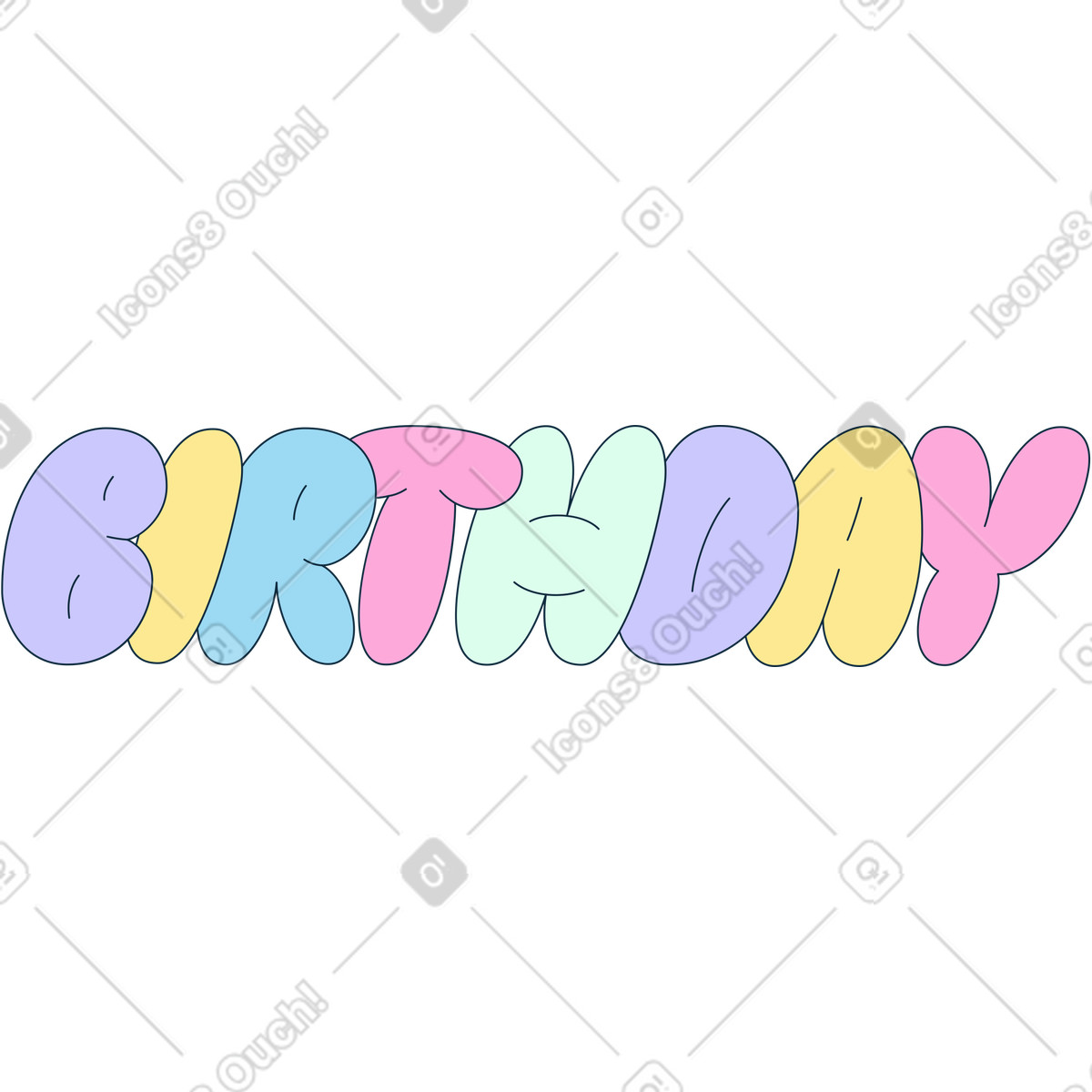 Ilustración Letras de cumpleaños en estilo Bubble gum a descargar en PNG y SVG