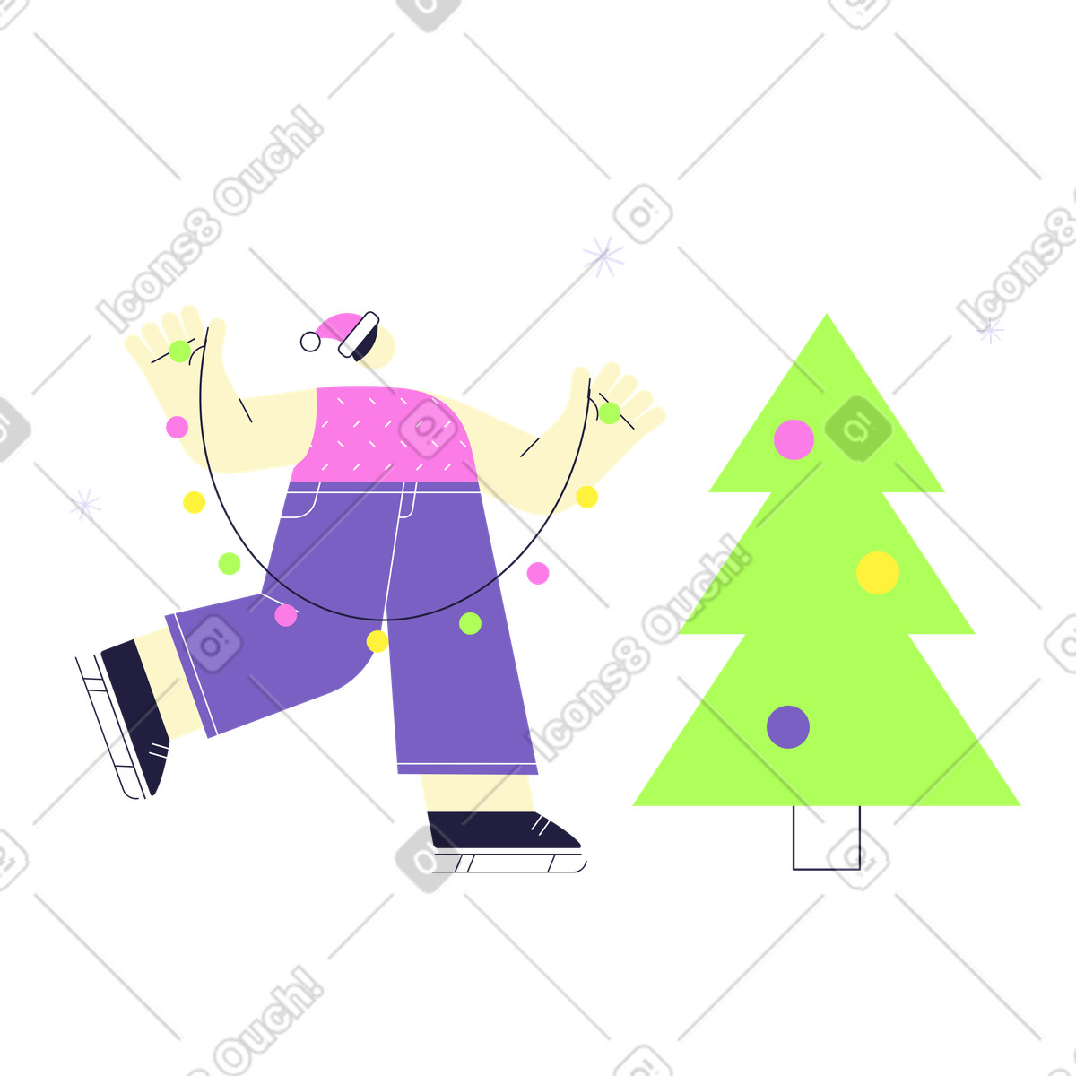 Mellow 스타일의 Decorating Christmas tree with fairy lights, Winter holiday decor 일러스트레이션 PNG, SVG 다운로드