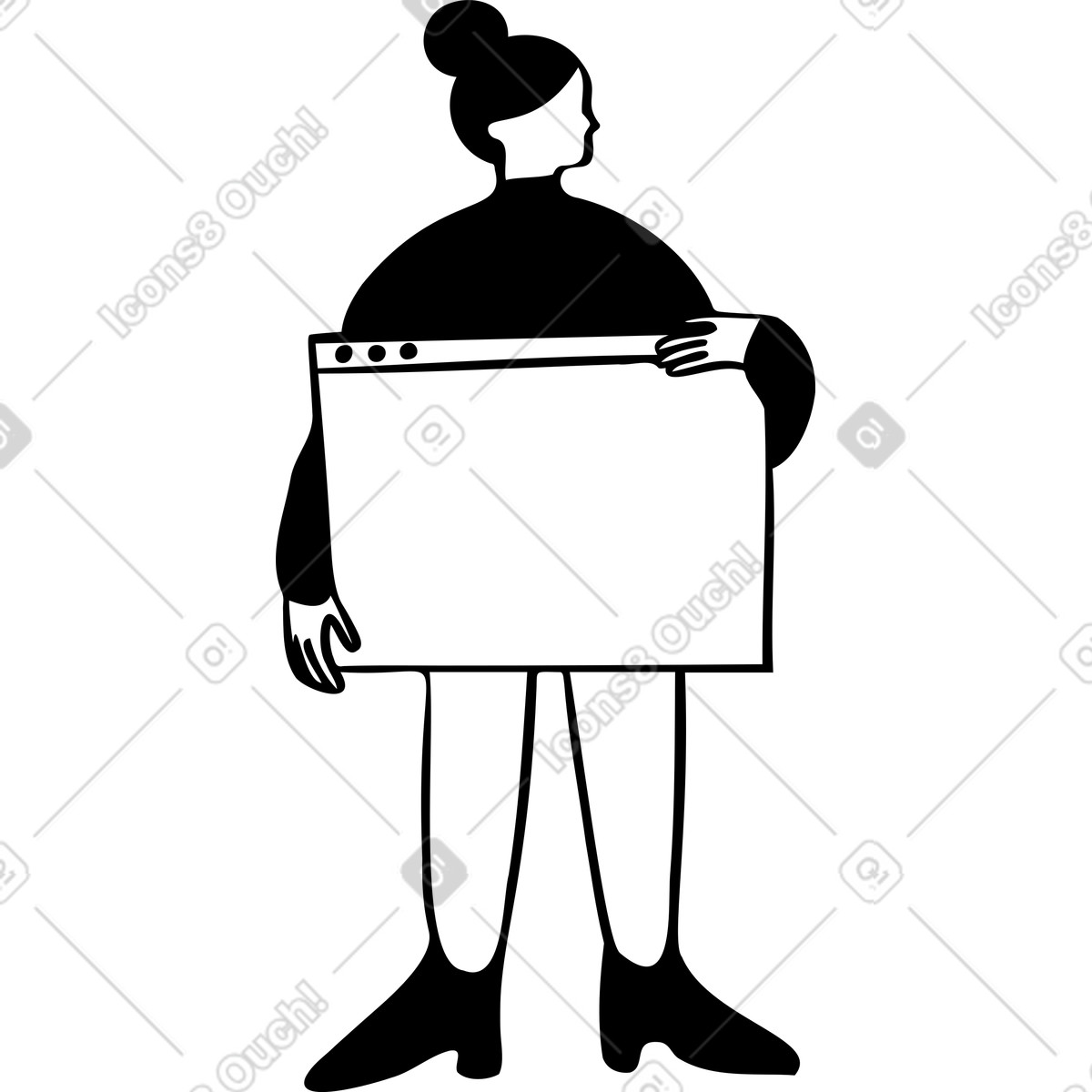 Donna che tiene la finestra del computer illustrazione in stile Journal scarica in PNG, SVG
