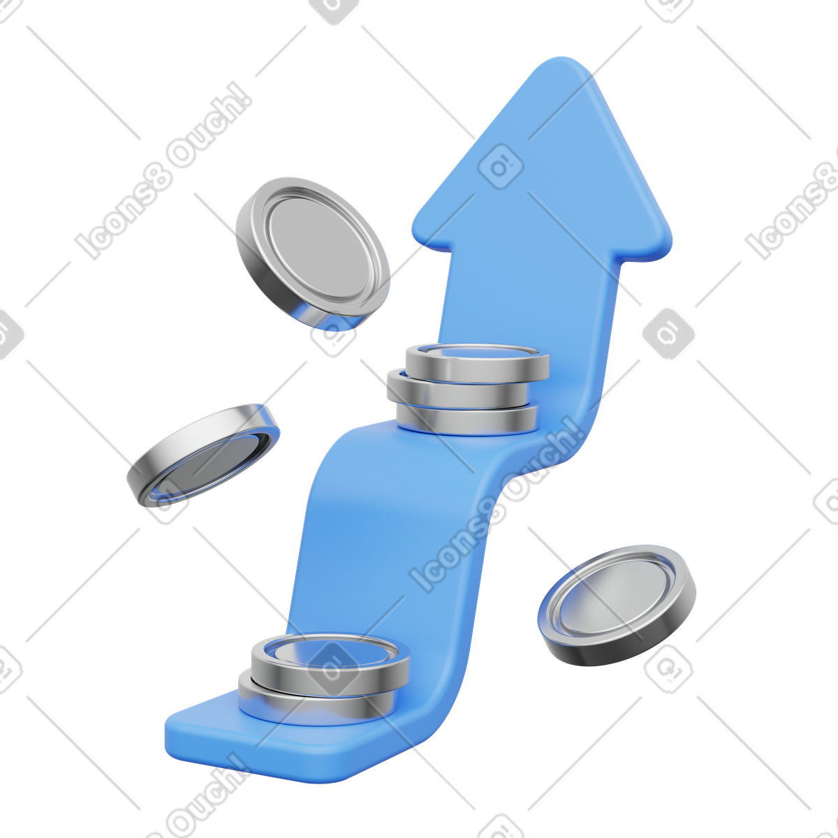 Ilustração de Flecha com moedas, crescimento monetário, progresso financeiro em no estilo 3D Playful para baixar em PNG, SVG