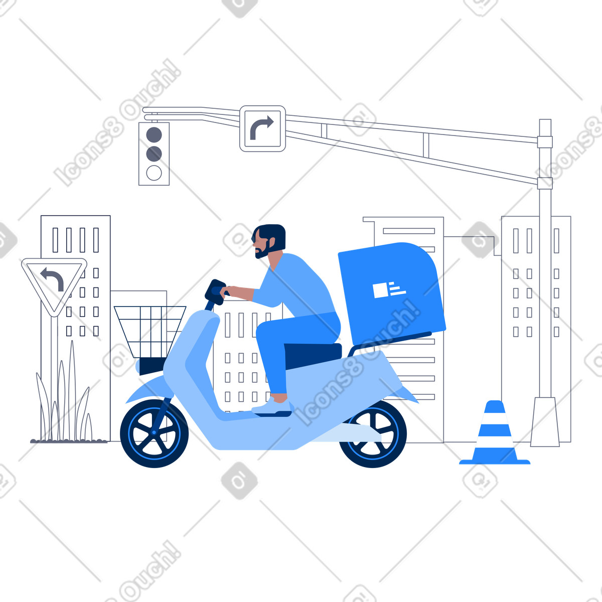 Illustration Livreur sur un scooter dans le style Urban à télécharger aux formats PNG, SVG