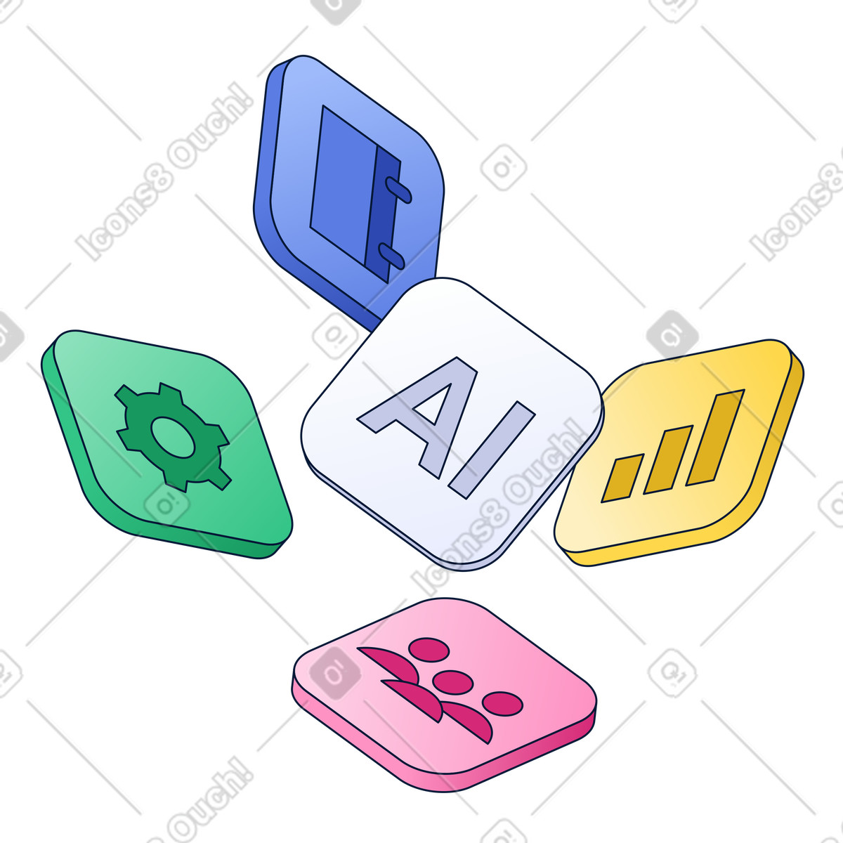 모듈형 ai 솔루션, 엔터프라이즈 소프트웨어의 인공지능 illustration in Neat style download in PNG, SVG