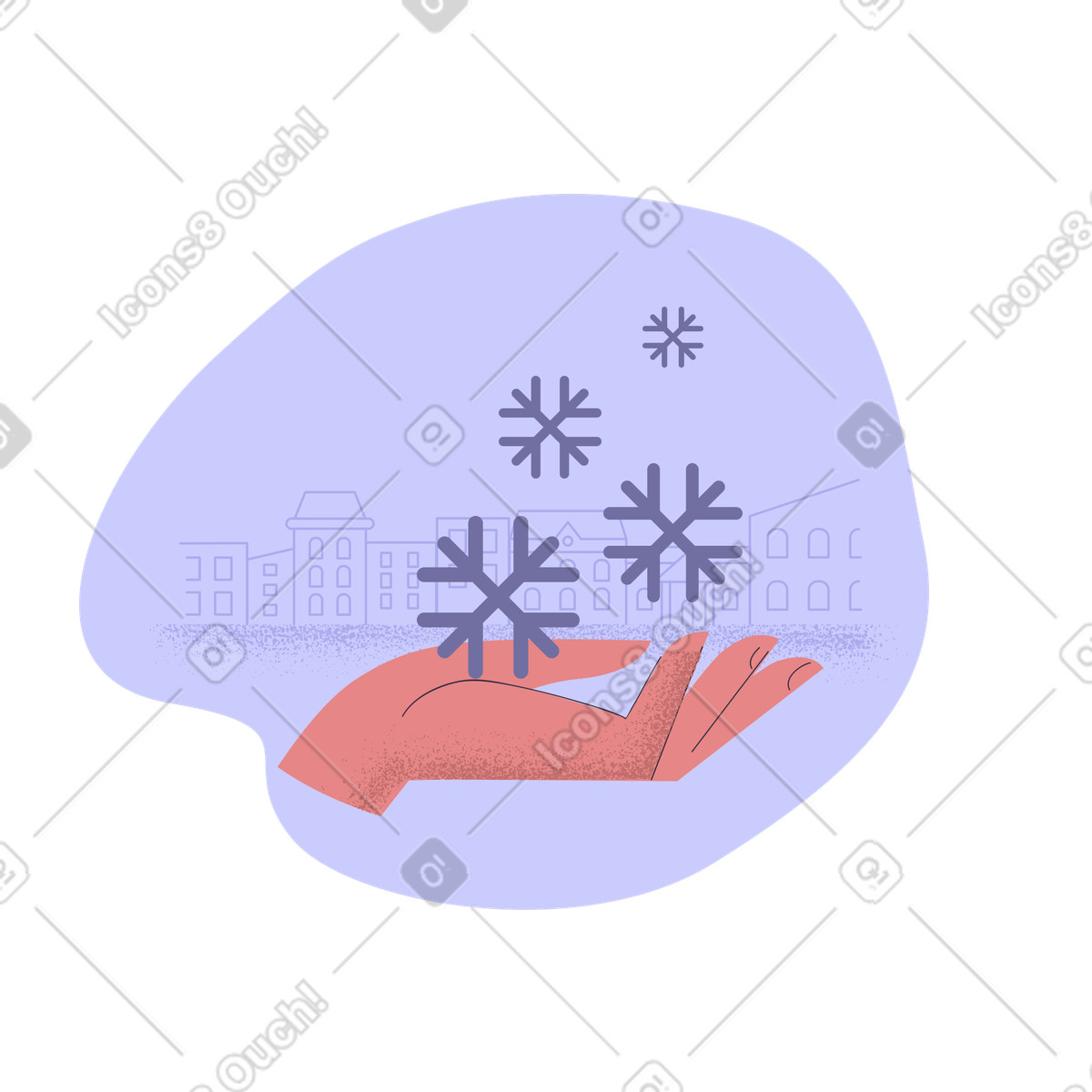 Hand fängt eine schneeflocke bei schneewetter-Illustration im Pale-Stil als Download in PNG, SVG