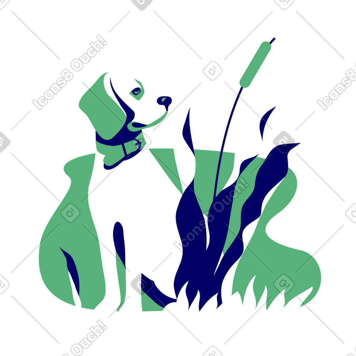 Cane da caccia seduto tra le canne illustrazione in stile Lounge scarica in PNG, SVG
