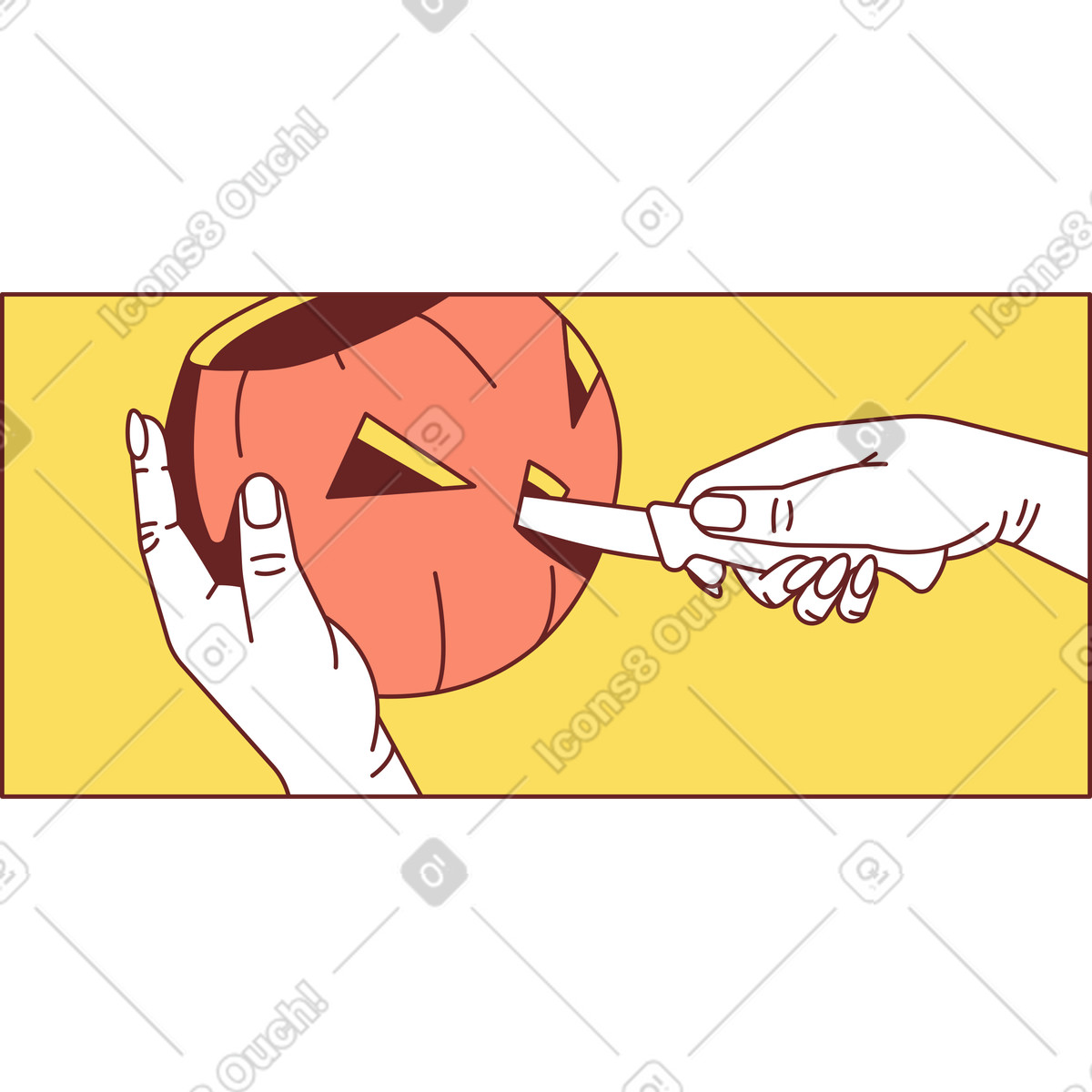Frame with hands cutting pumpkin illustration in Storyline style download in PNG, SVG