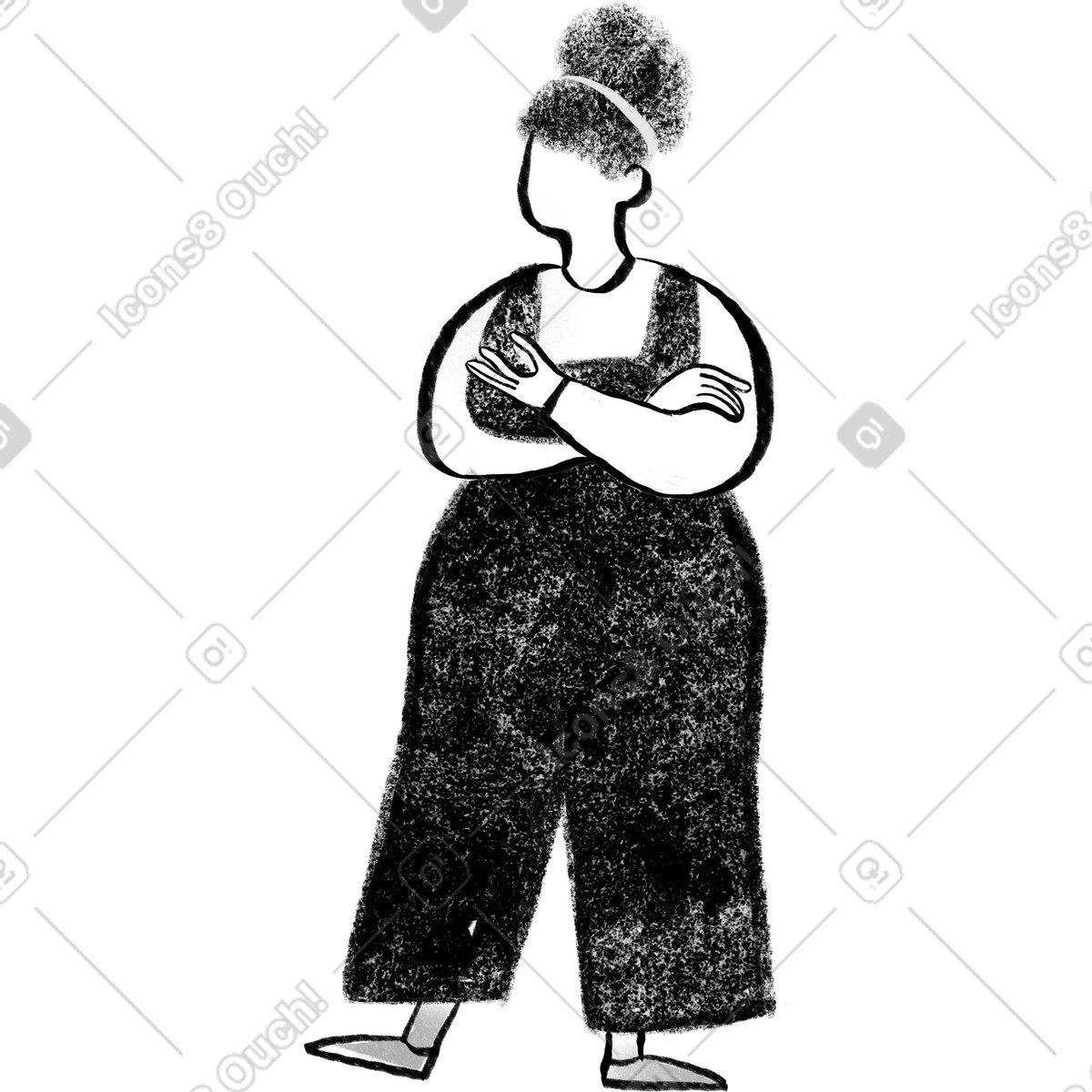 Illustration Femme bien roulée en noir et blanc debout avec les bras croisés dans le style Company à télécharger aux formats PNG, SVG