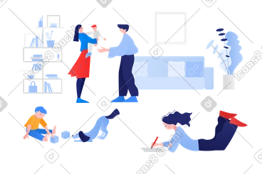 Family in the living room PNG, SVG