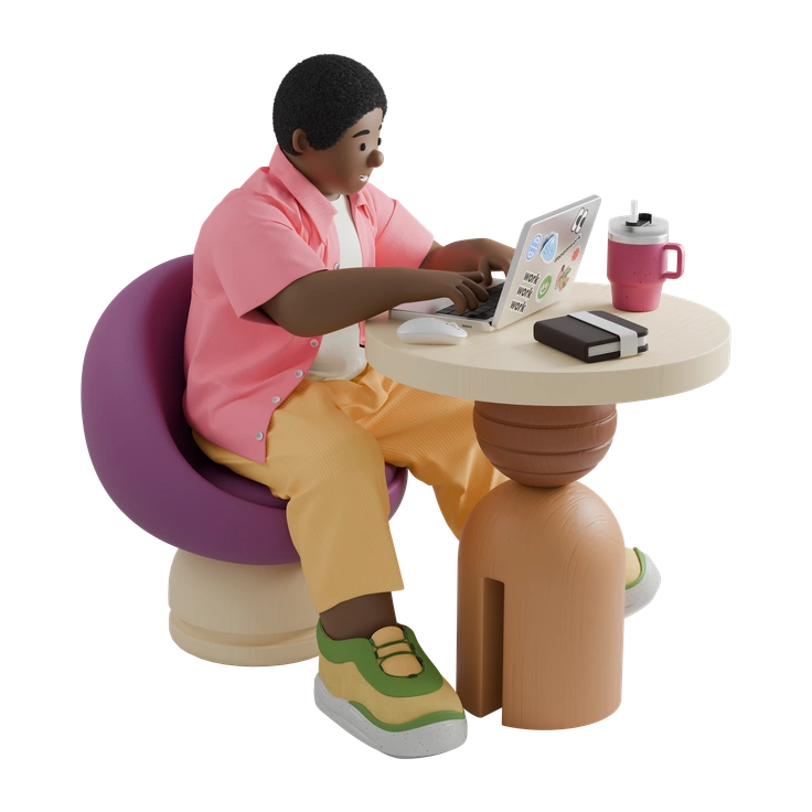 A boy sitting with a laptop - 3D Kindy style illustration