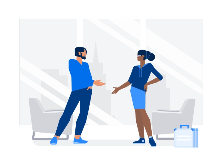 Two people conversing in an office setting - Urban style illustration