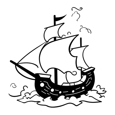 A ghost ship with tattered sails sails through a foggy sea. The ship's structure appears weathered and worn, with hints of intricate designs etched into the wood. Wisps of fog envelop the hull, creating an ethereal effect. The sails emit a soft glow, contrasting with the surrounding mist, while the waves gently lap against the ship's sides. In the distance, faint outlines of other ghostly vessels can be seen disappearing into the fog.