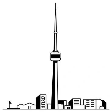 A tall, slender spire rises prominently in the foreground. The spire is metallic and gleams in the light, tapering to a sharp point at the top. Surrounding the spire, buildings with various architectural styles can be seen, creating a cityscape. In the background, the sky is depicted as clear, with no clouds present. The scene conveys the impressive height and structure of the spire against the expansive sky.