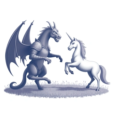 A Balrog coming face to face with a unicorn in a verdant meadow