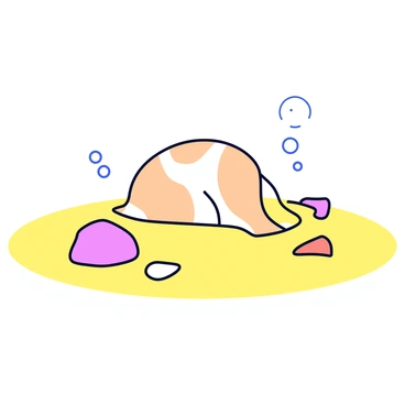 A shell partially buried in soft, golden sand at the bottom of the ocean. The shell has a smooth, glossy surface with intricate patterns in shades of beige and white. Surrounding the shell are small pebbles and fragments of coral, creating a natural habitat. Soft, filtered light above gently illuminates the scene, casting delicate shadows on the sand. Small bubbles can be seen rising towards the surface, adding a sense of movement to the tranquil underwater environment.
