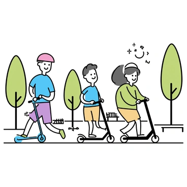 A group of friends on scooters enjoying a ride through a city park