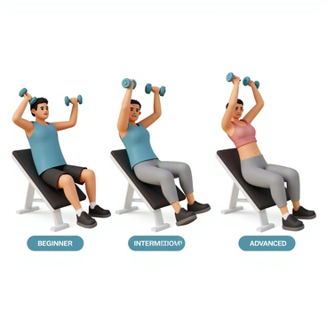 A series of images showing progress from beginner to advanced in the incline dumbbell press