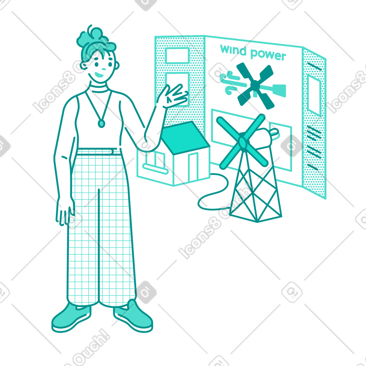 Young woman presents school science project illustration in Natty style download in PNG, SVG