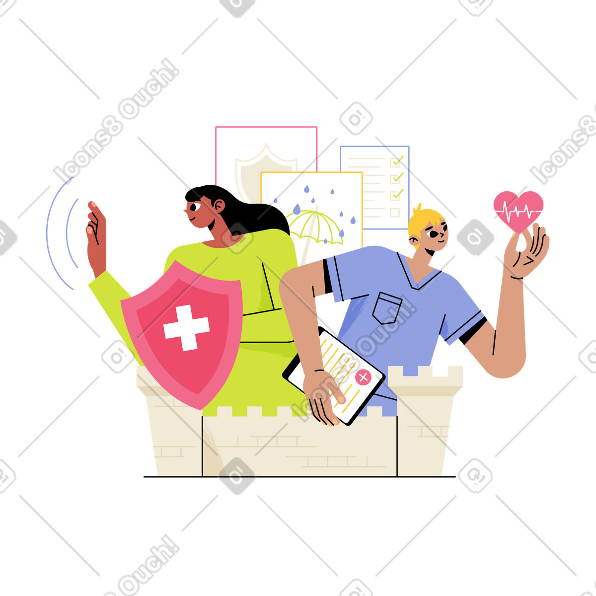 Medical care and insurance policy illustration in Juicy style download in PNG, SVG