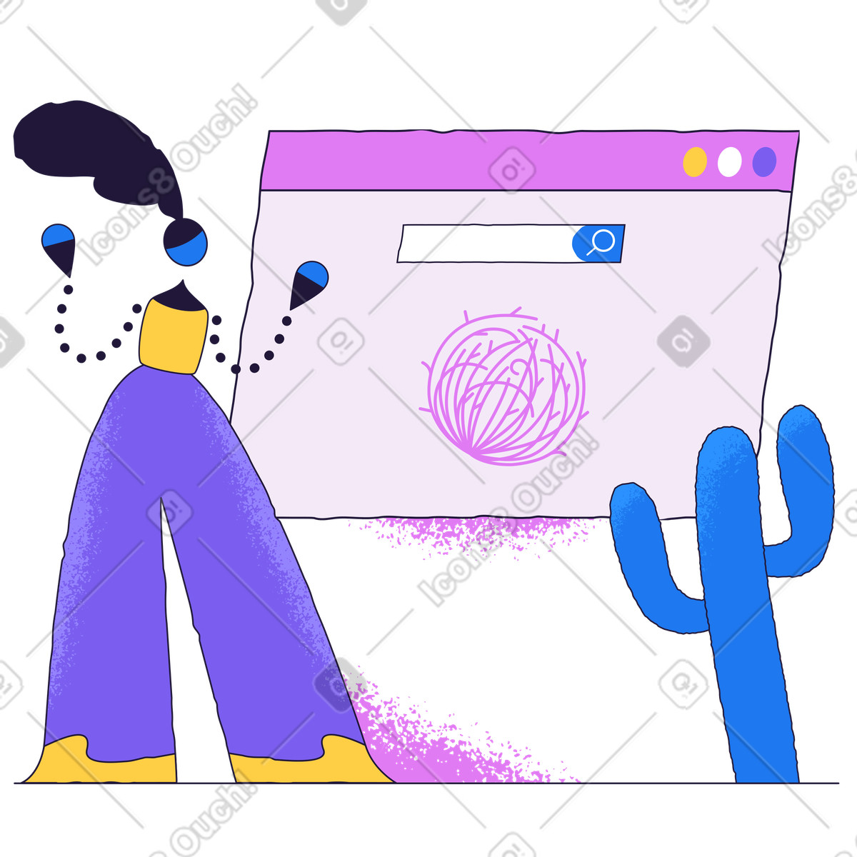Ilustração de User puzzled by empty search result, Page not found or connection failed em no estilo Conifer para baixar em PNG, SVG