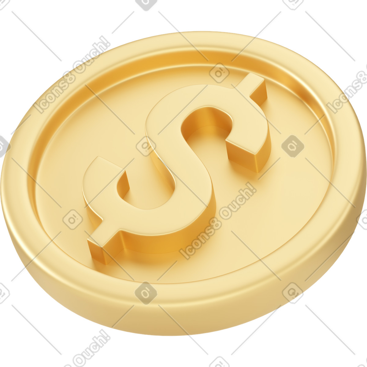 Illustration Pièce d'un dollar d'or couché dans le style 3D Business à télécharger aux formats PNG, SVG