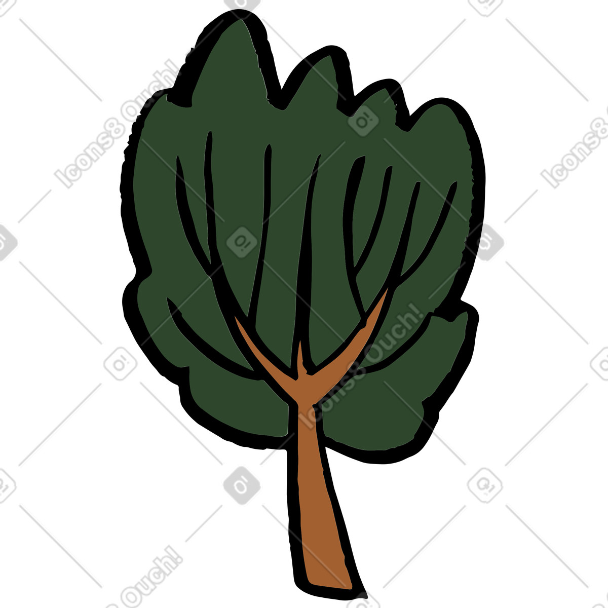 Broad-leaved tree illustration in Scandi style download in PNG, SVG