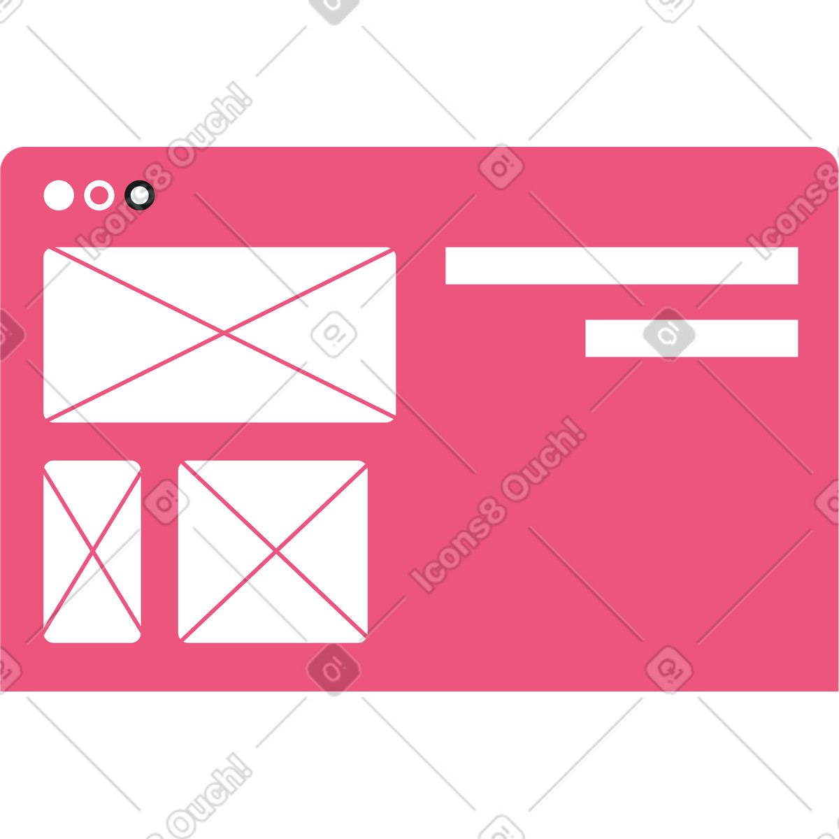 Finestra del browser in background con tre immagini e due righe illustrazione stile Lounge scarica PNG, SVG