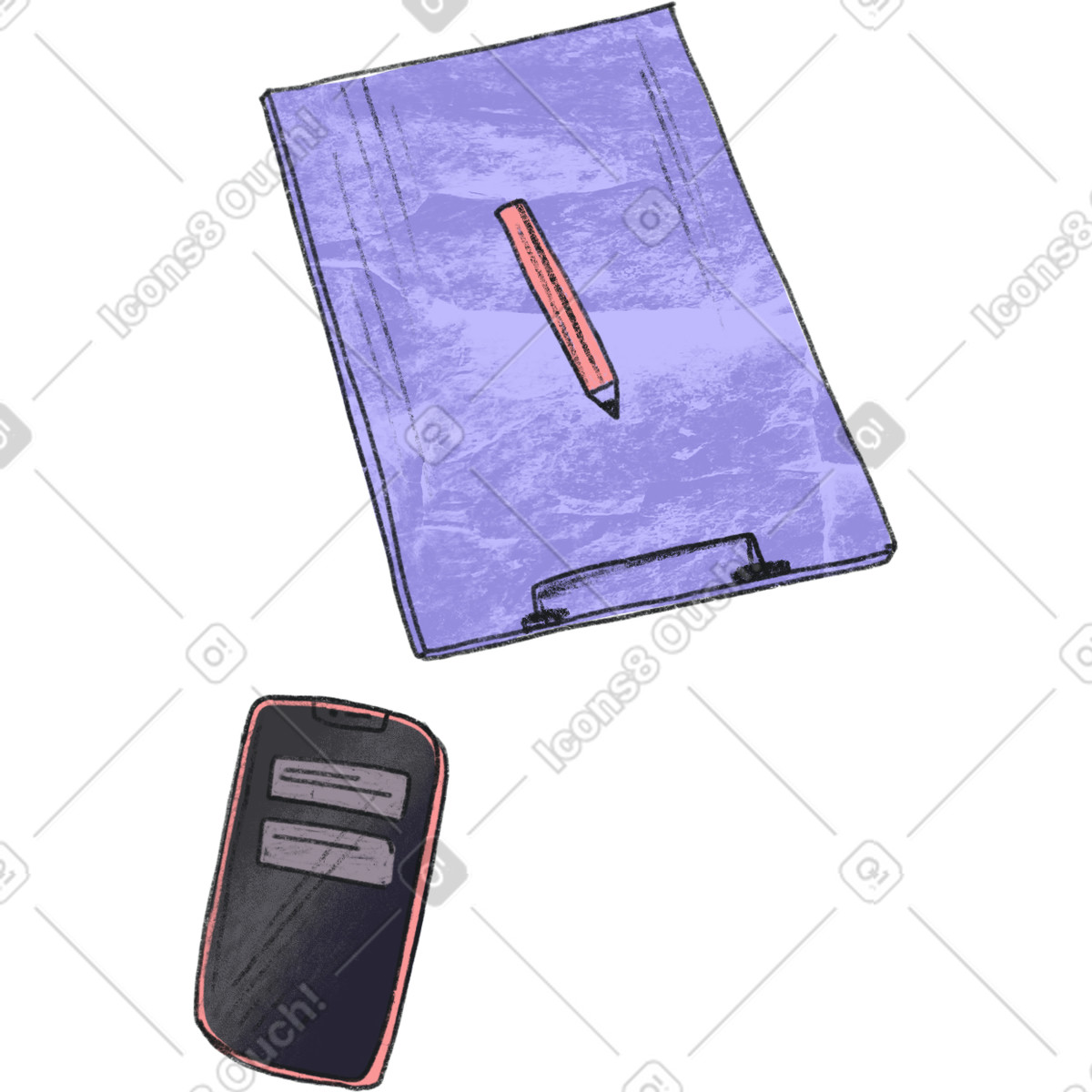 Moments 스타일의 Pencil folder and phone 일러스트레이션 PNG, SVG 다운로드