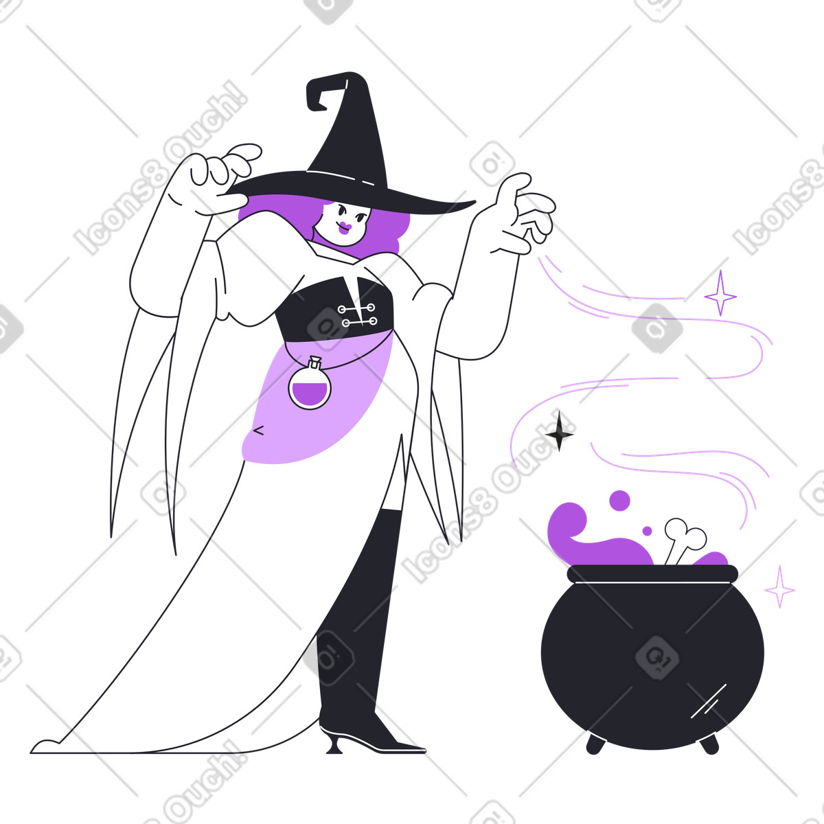 Illustration Sorcière faisant une potion dans le style Grapy à télécharger aux formats PNG, SVG