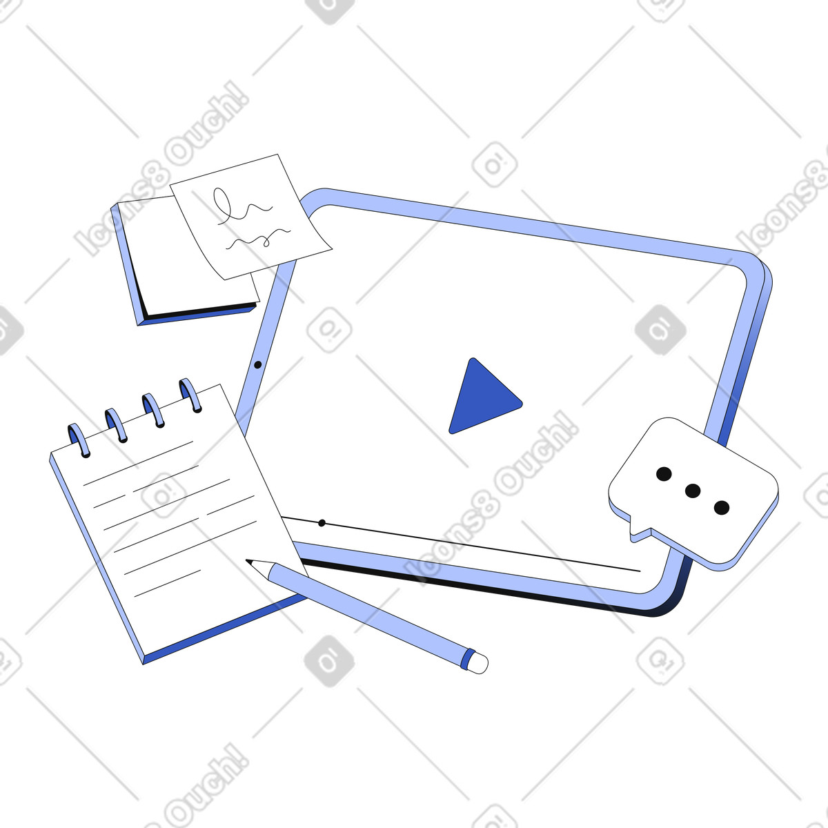 Tablet and notes for online education illustration in Techny style download in PNG, SVG