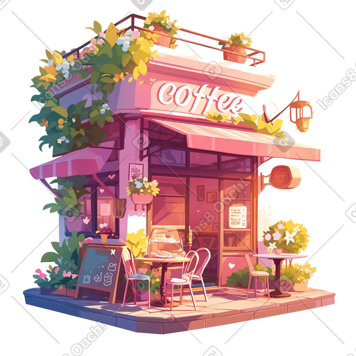 Cozy cafe illustration in Glazy style download in PNG, SVG