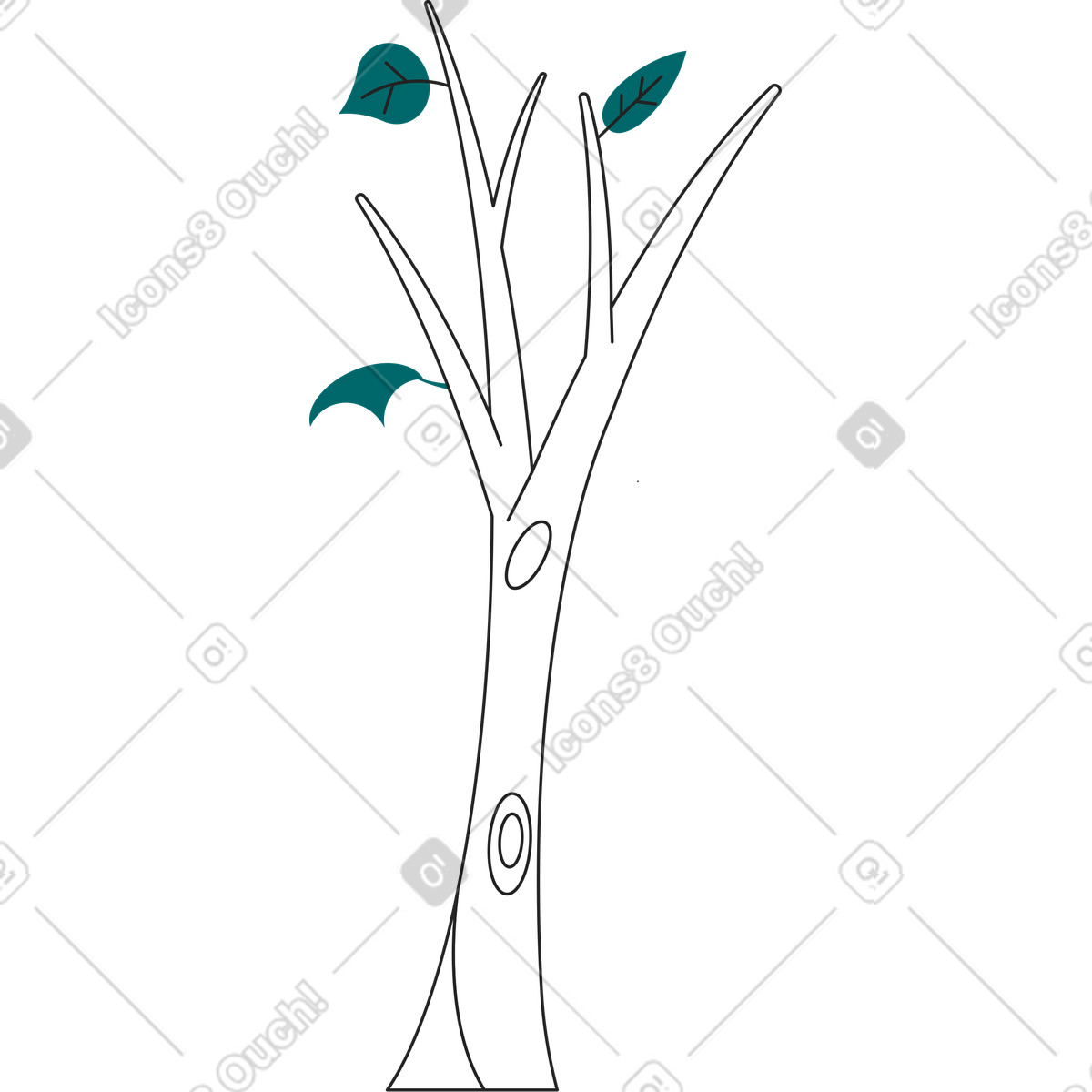 Ilustración Árbol con hojas cayendo en estilo Sammy Line a descargar en PNG y SVG