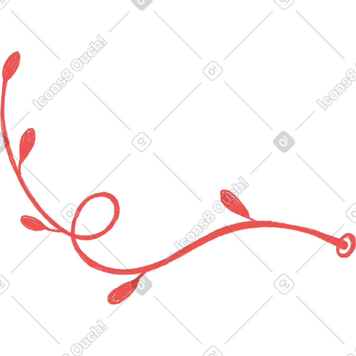 Red curved twig with leaves illustration in Biro style download in PNG, SVG