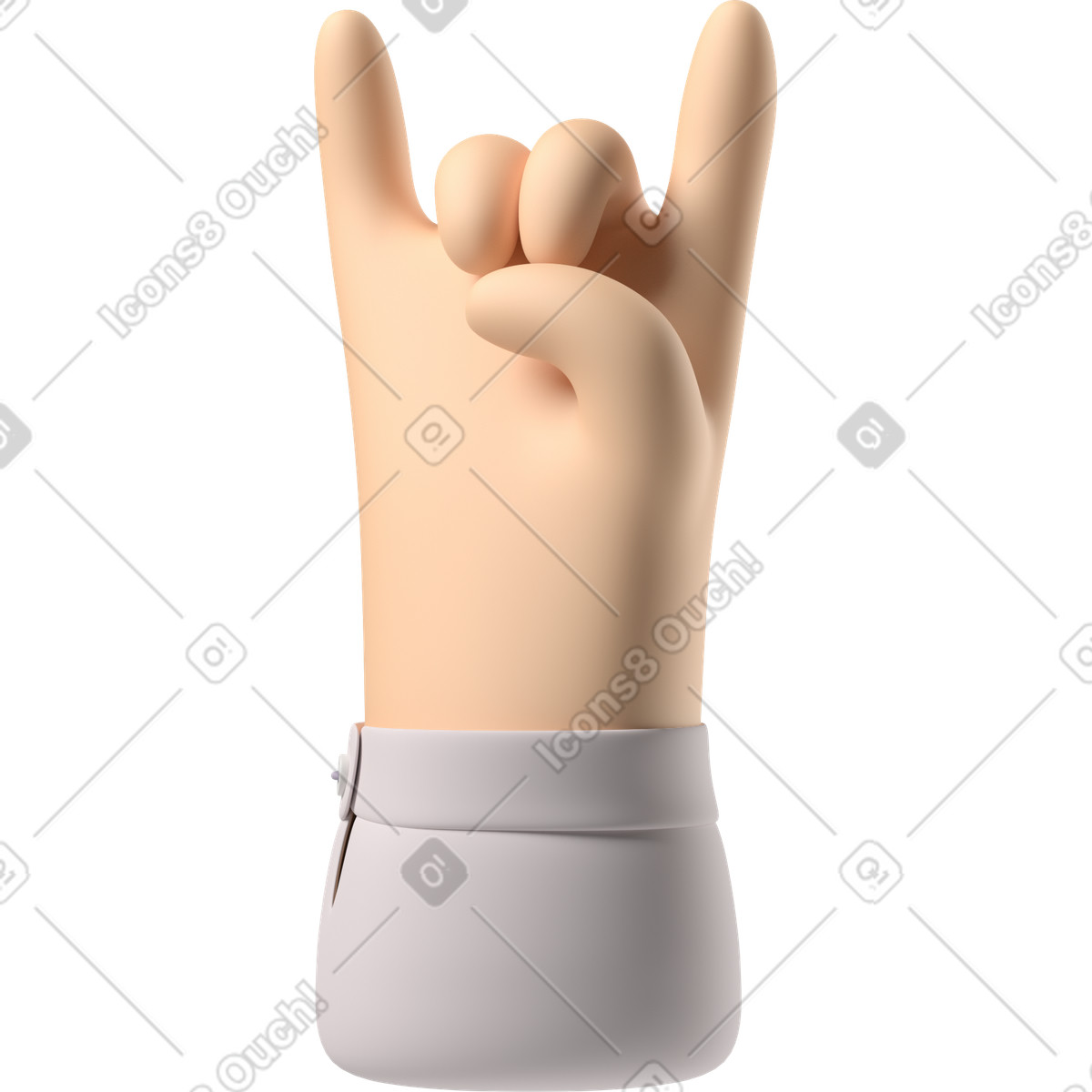 Mano di pelle pallida che mostra il segno della roccia illustrazione in stile 3D Hands Fun&Wild scarica in PNG, SVG