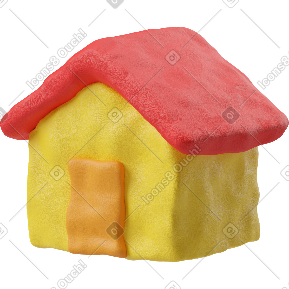 Ilustración Vista de tres cuartos un pequeño ícono inicio amarillo en estilo 3D Plastilina a descargar en PNG y SVG