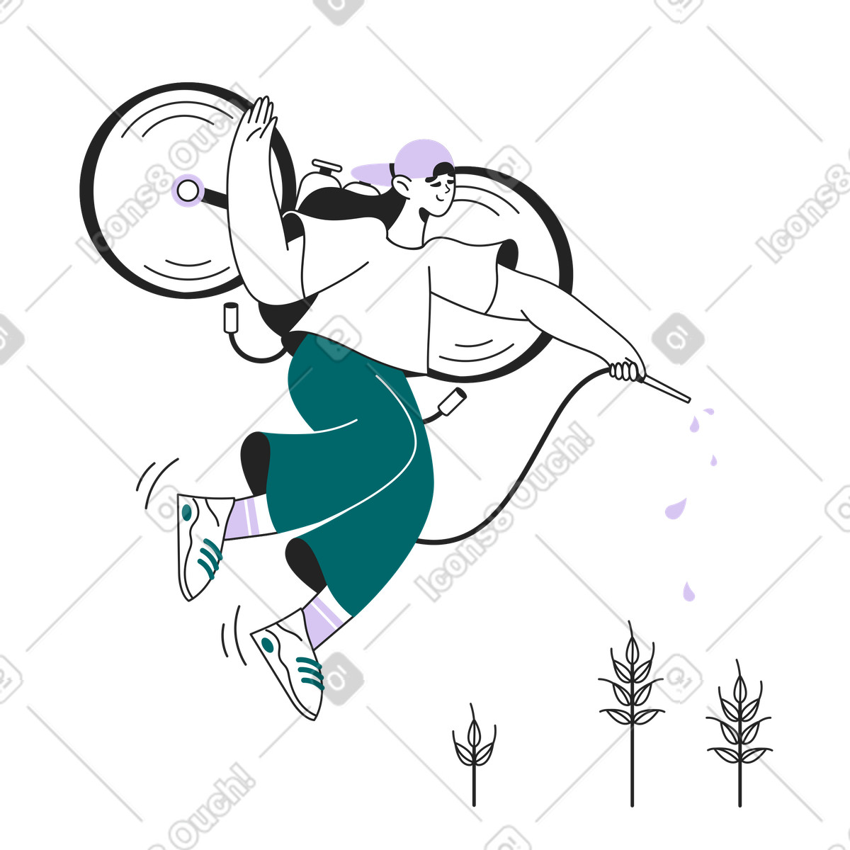 Piante d'innaffiatura della donna illustrazione in stile Sammy Line scarica in PNG, SVG