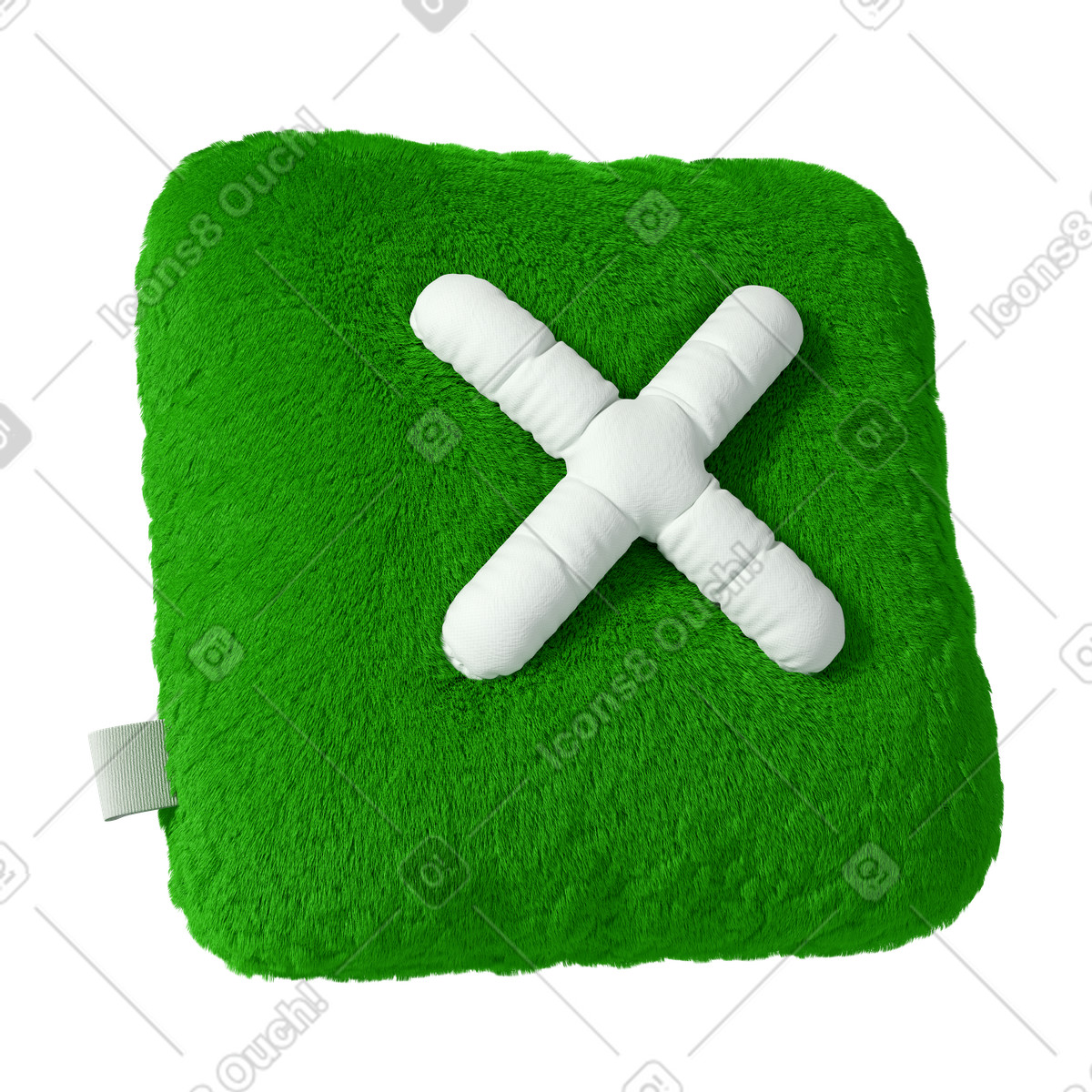 Cuscino verde morbido con segno x, simbolo del pulsante annulla illustrazione in stile 3D Plush icons scarica in PNG, SVG