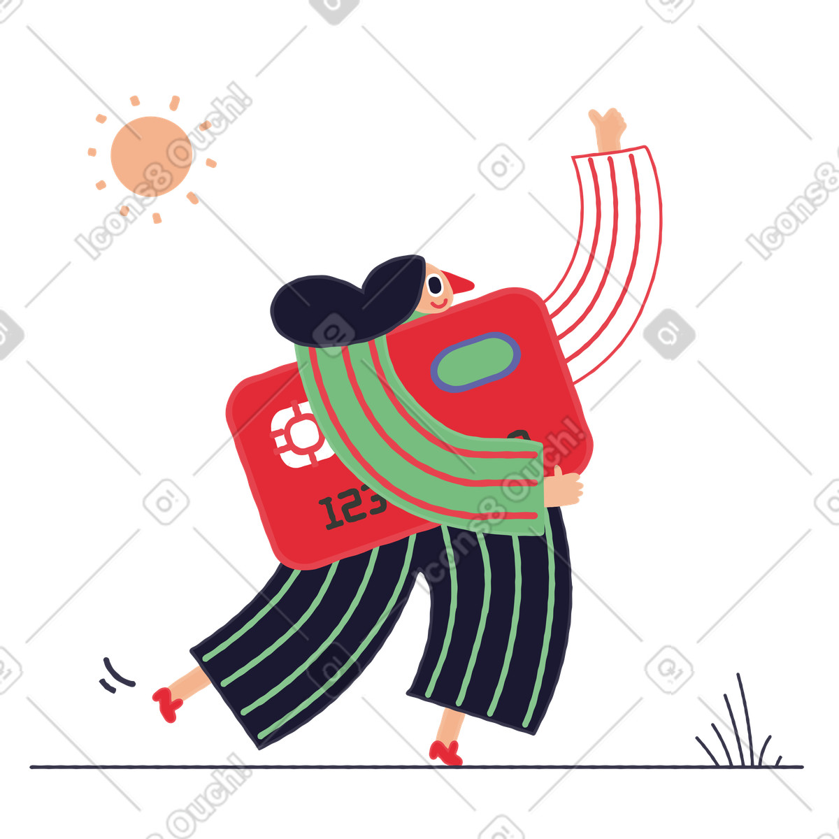 Ilustración Mujer con una tarjeta bancaria en sus manos estilo Stripy a descargar PNG y SVG
