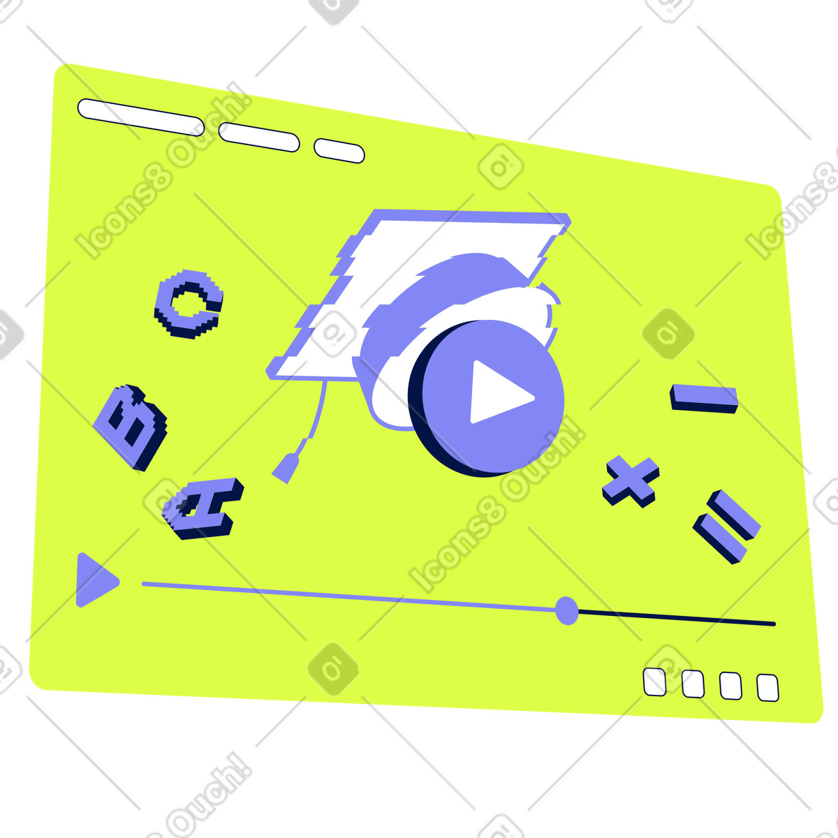 Viewing an educational video on holographic screen illustration in Glow style download in PNG, SVG