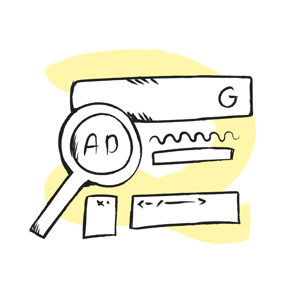 Magnifying glass over search ads, Online advertising and SEO campaign-Illustration im Pixeltrue icons-Stil als Download in PNG, SVG