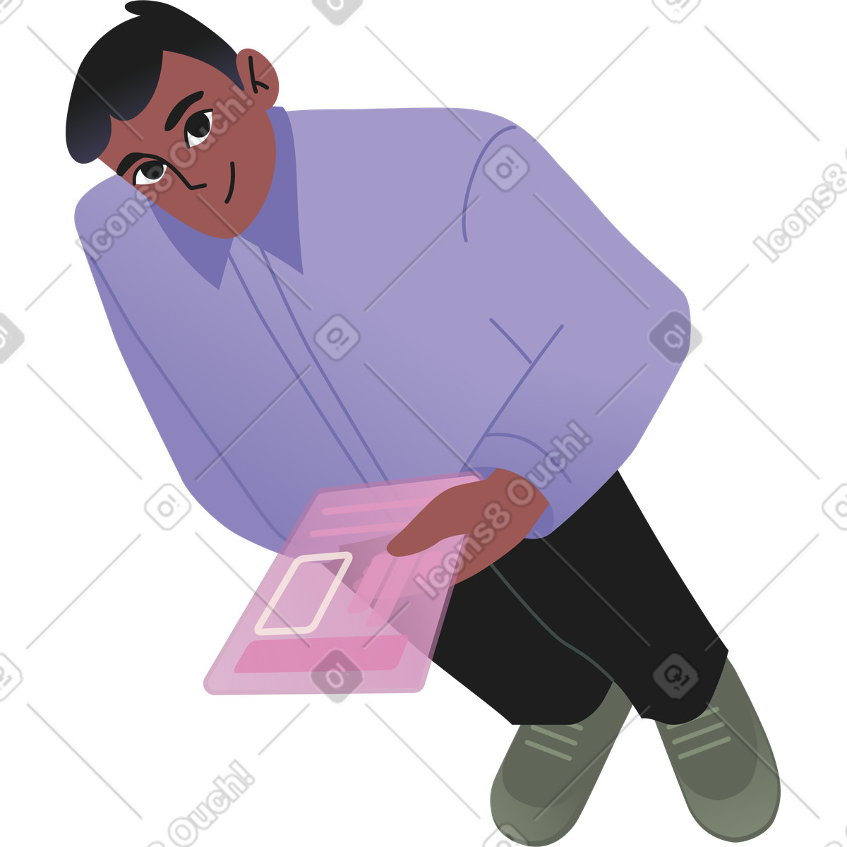 Ilustração de Jovem com tablet em no estilo Coworking para baixar em PNG, SVG