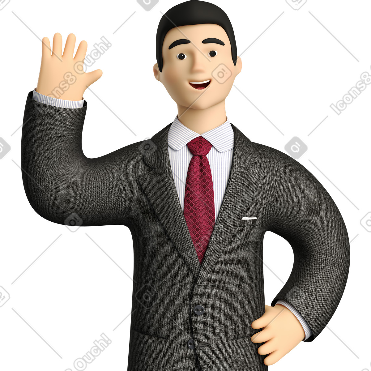 Ilustração de Businessman in black suit waving hello em no estilo 3D Business para baixar em PNG, SVG