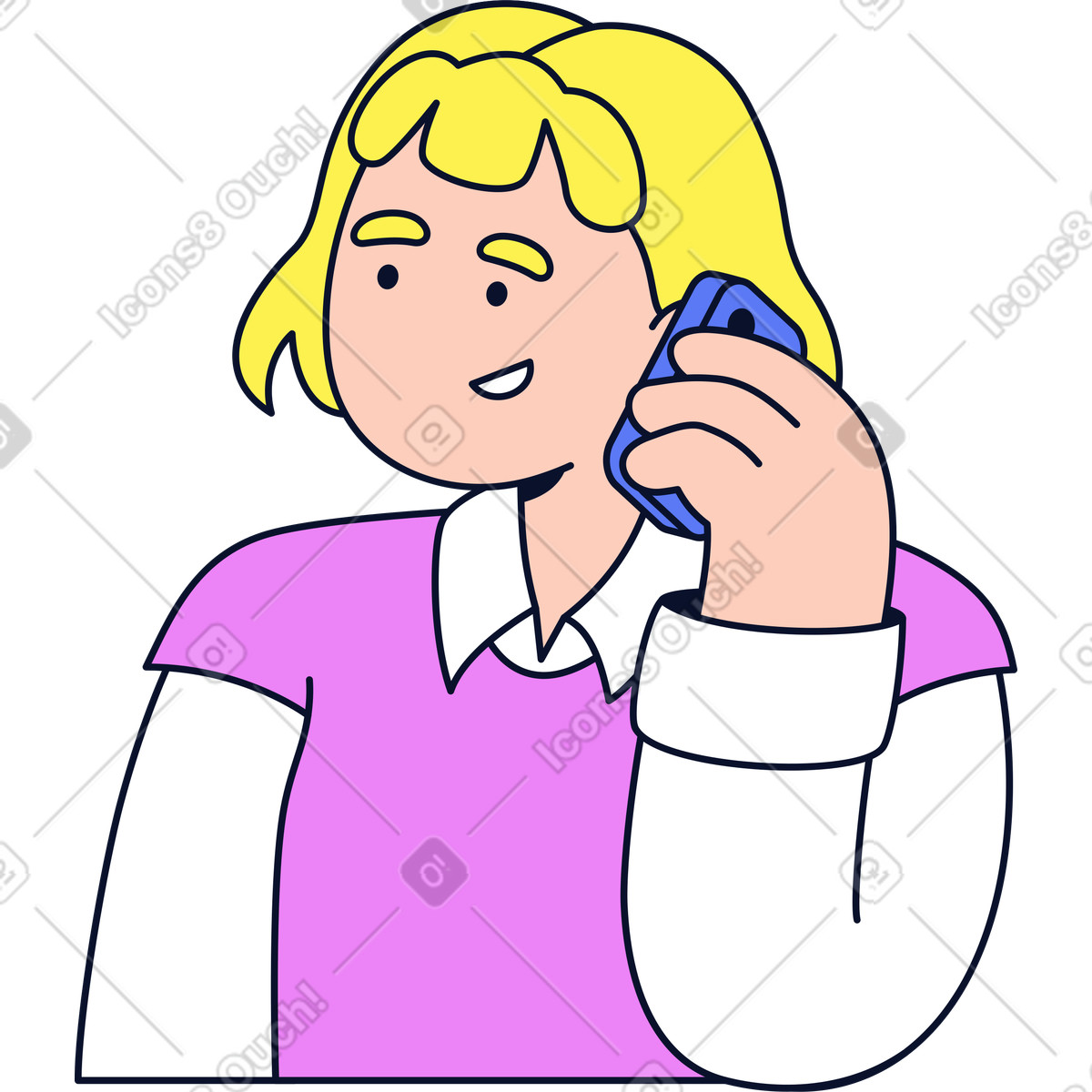 Woman talking on the phone illustration in Flexy style download in PNG, SVG