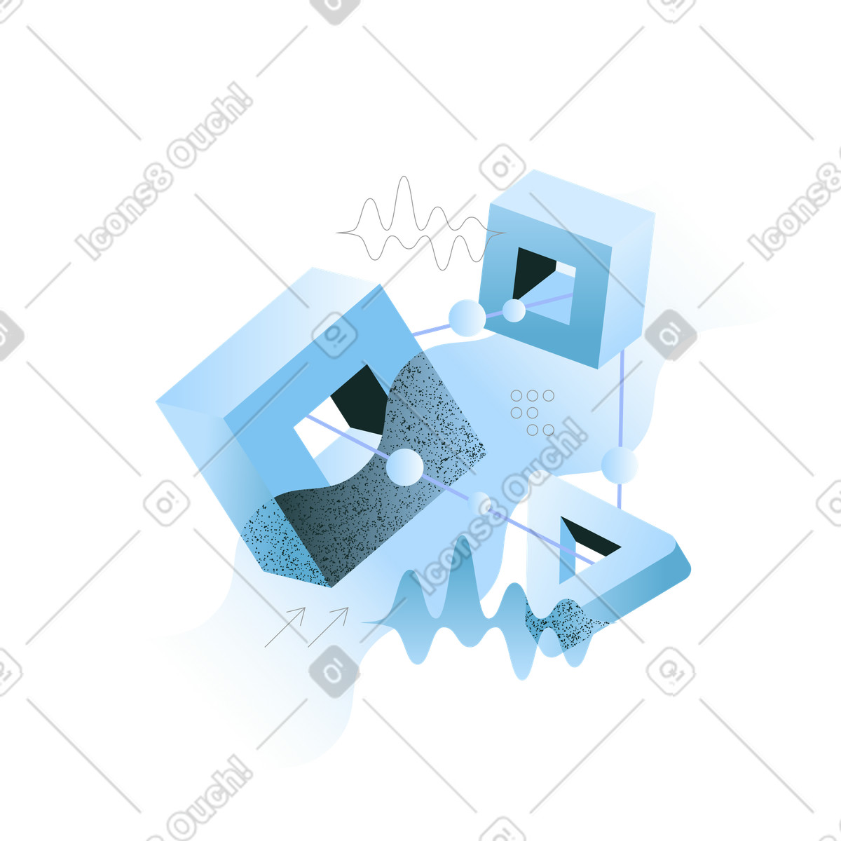 Geometric blocks and lines with data points, blockchain and distributed ledger technology illustration in PNG, SVG
