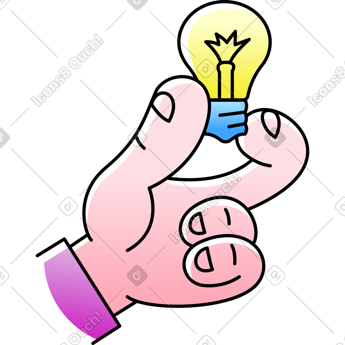Ilustração de Mão segurando uma lâmpada em no estilo Pocus para baixar em PNG, SVG
