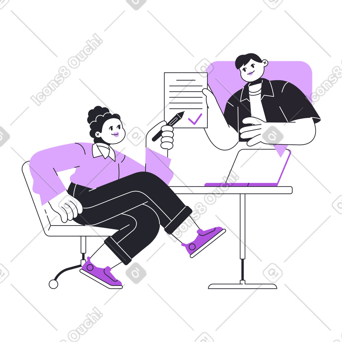 Online contract approval with electronic signature, remote agreement process illustration in Grapy style download in PNG, SVG
