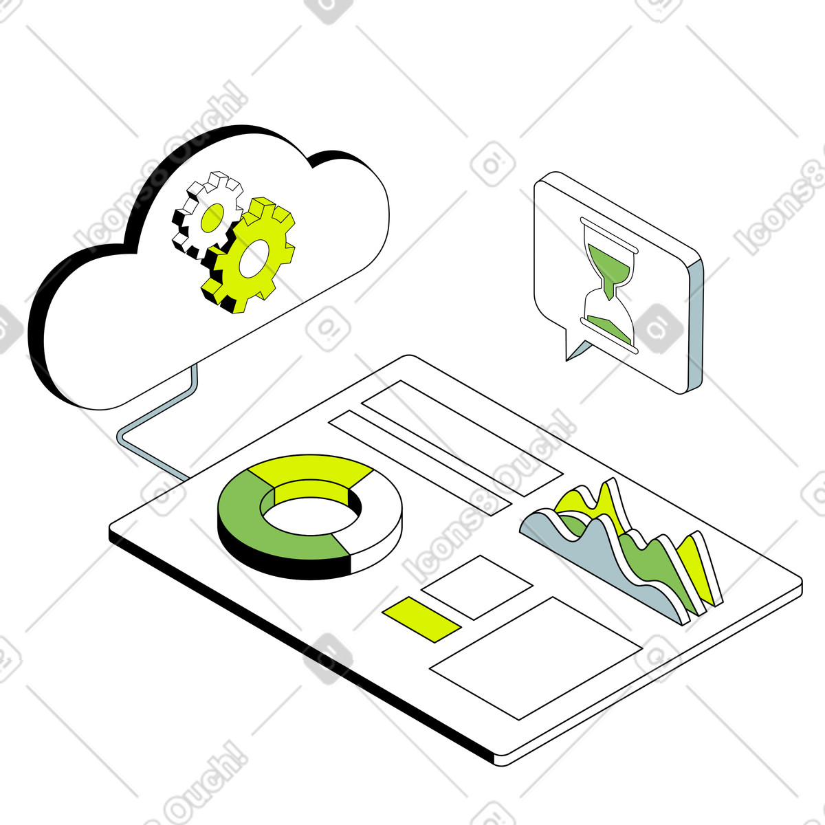 Illustration animée Cloud computing et technologie de virtualisation dans le style Isometric à télécharger aux formats GIF, Lottie (JSON), AE
